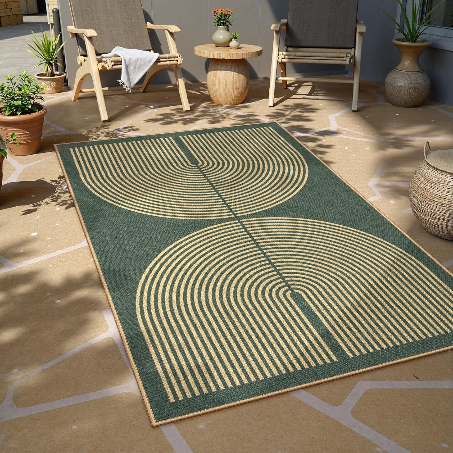 Lahome Modern Rainbow Easy Jute Entry Rug, 3x5 Washable Outdoor Patio Porch Rug, Farmhouse Non Slip Non Shedding Dark Green Carpet for Dorm Living Room Deck Front Door Kitchen