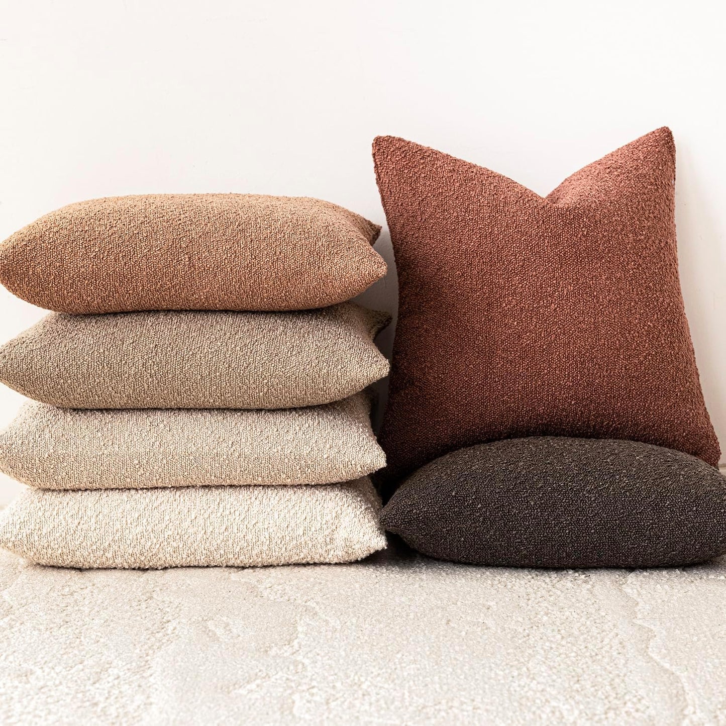 Foindtower Pack of 2 Textured Boucle Throw Pillow Covers Accent Solid Pillow Cases Cozy Soft Decorative Couch Cushion Case for Chair Sofa Bedroom Living Room Home Decor 18x18 Inch Orange Rust Red