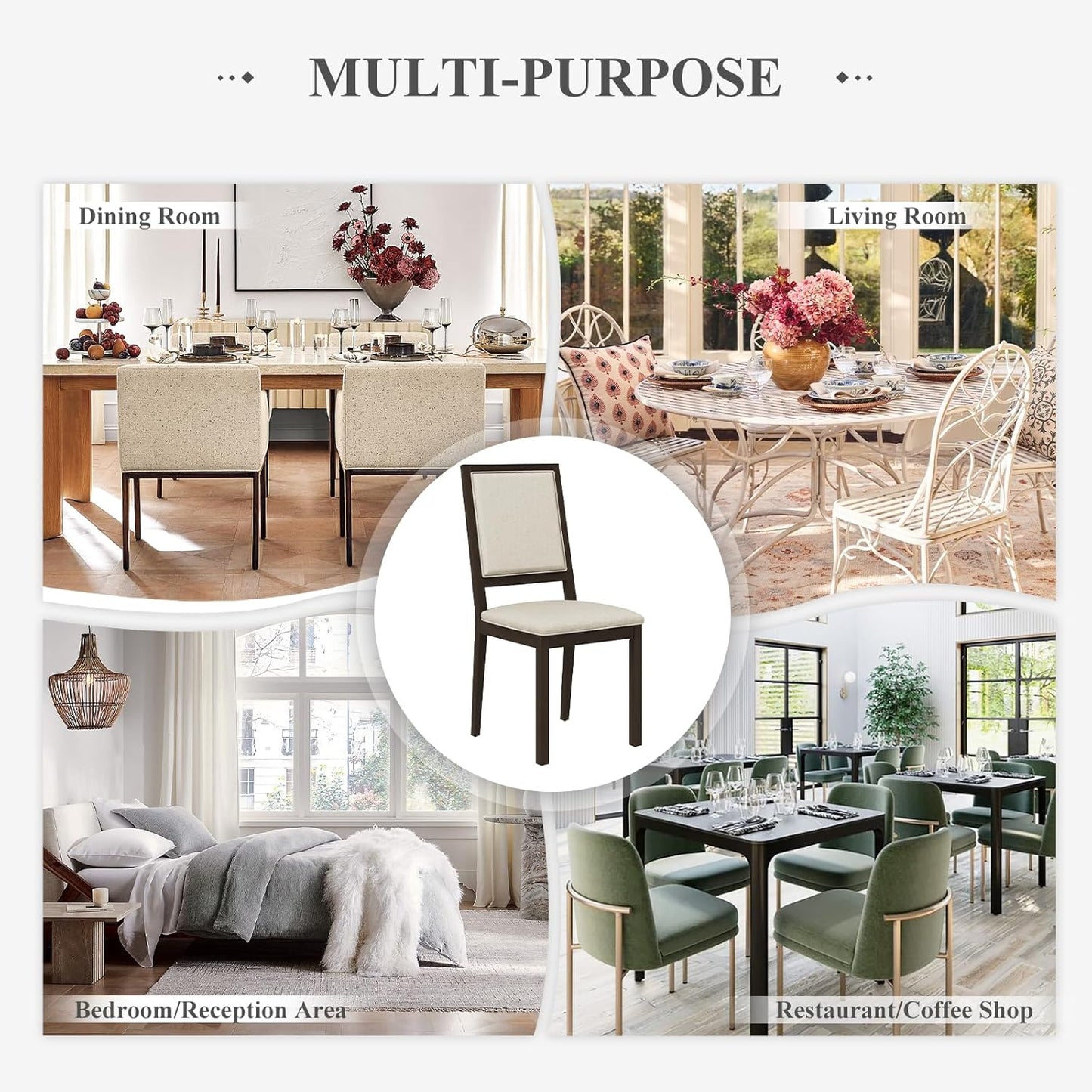 COLAMY Upholstered Kitchen Dining Chairs Set of 6, Wood Dining Chairs with Back, 19 Inch Fabric Farmhouse Dining Room Side Chairs with Wooden Legs for Kitchen Dining Living Room Courtyard, Brown