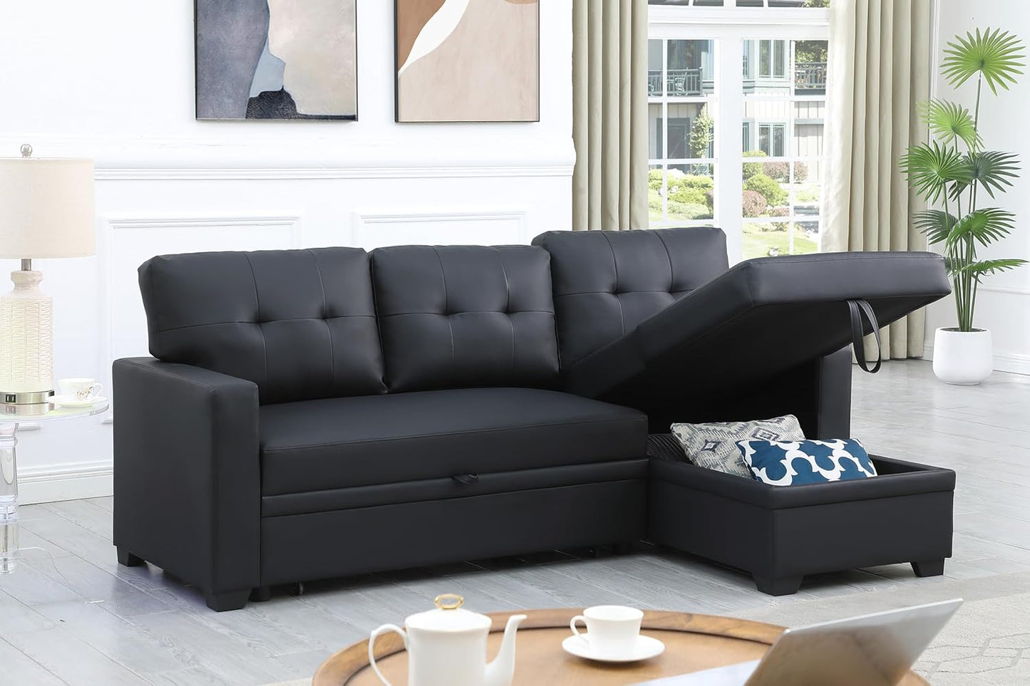 Devion Furniture Philly 4-in-1 Convertible L Shaped Couch with Pull Out Bed and Storage, Sectional Sleeper Sofa with Reversible Chaise for Living Room, Apartment, Bedroom, Office