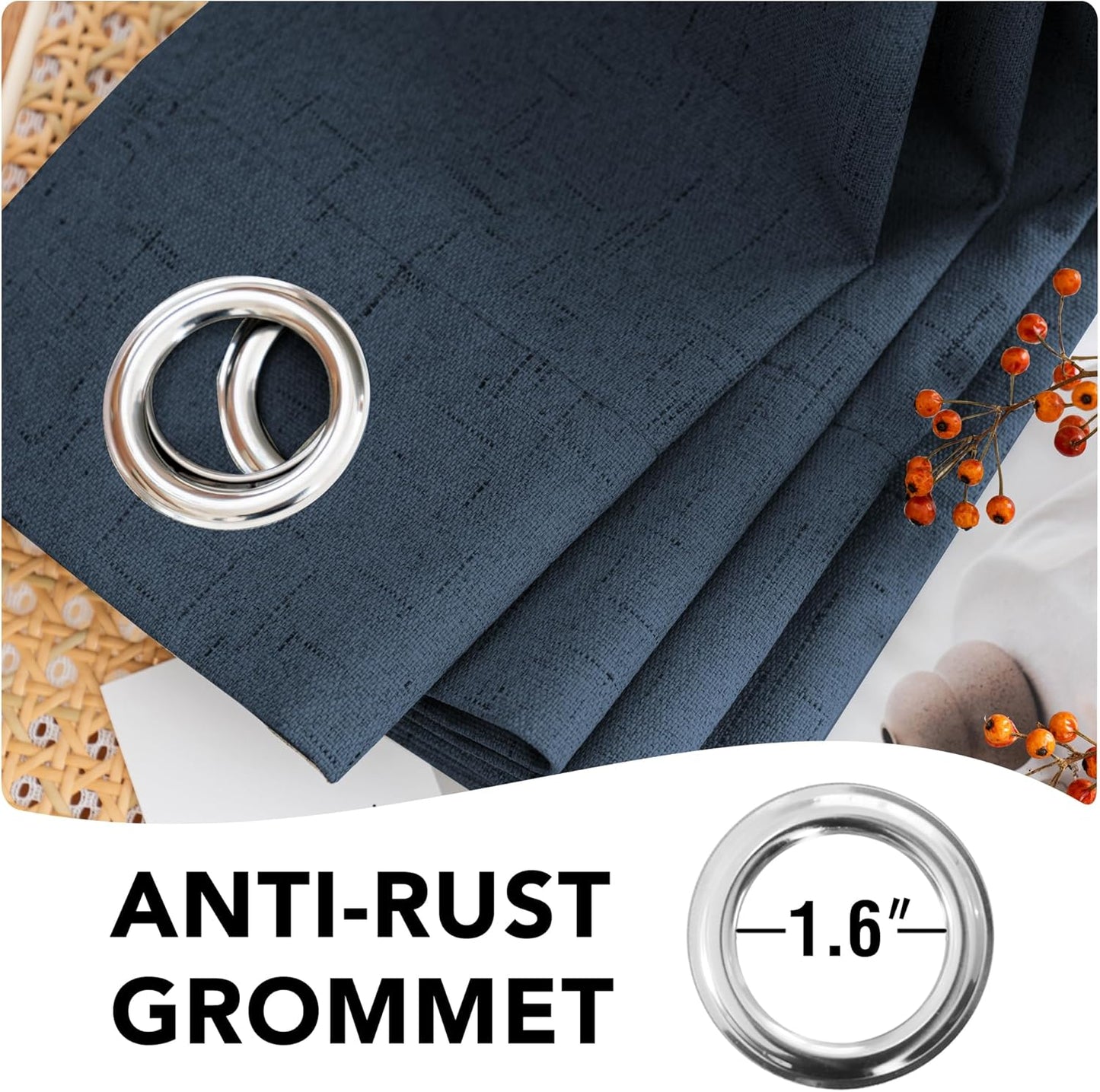 H.VERSAILTEX Linen Blackout Curtains 84 Inches Long 100% Absolutely Blackout Thermal Insulated Textured Linen Look Curtain Draperies Anti-Rust Grommet, Energy Saving with White Liner, 2 Panels, Navy