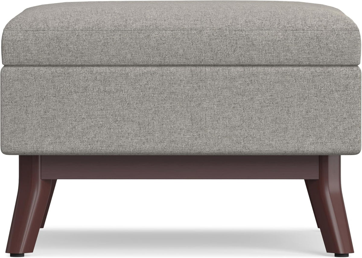 SIMPLIHOME Owen 34 inch Wide Mid Century Modern Rectangle Coffee Table Storage Ottoman in Cloud Grey Polyester Fabric, Assembled, For the Living Room, Entryway and Family Room