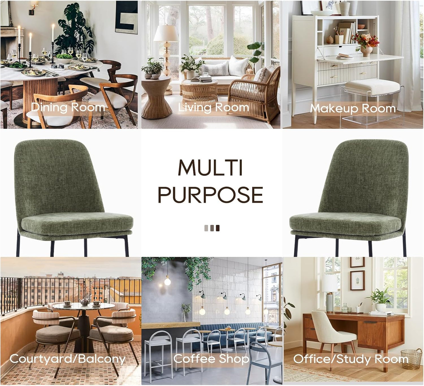 COLAMY Modern Dining Chairs Set of 4, Fabric Upholstered Dining Room Chairs Dinner Chair Stylish Kitchen Chairs with Curved Back and Metal Legs, Green