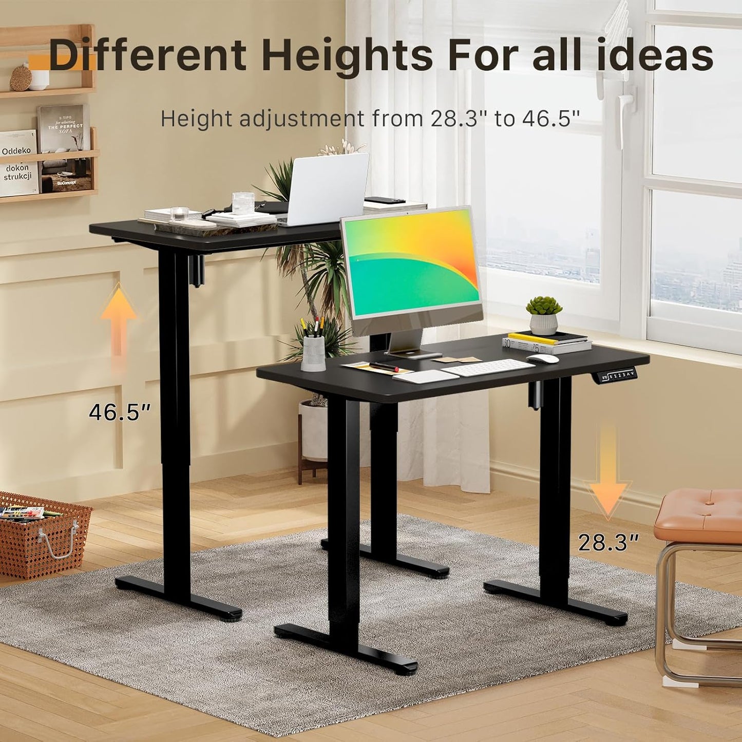 JOY worker Small Electric Standing Desk, 35" x 20" Whole Piece Height Adjustable Desk with Memory Controller, Black Sit to Stand Desk Workstation for Home Office