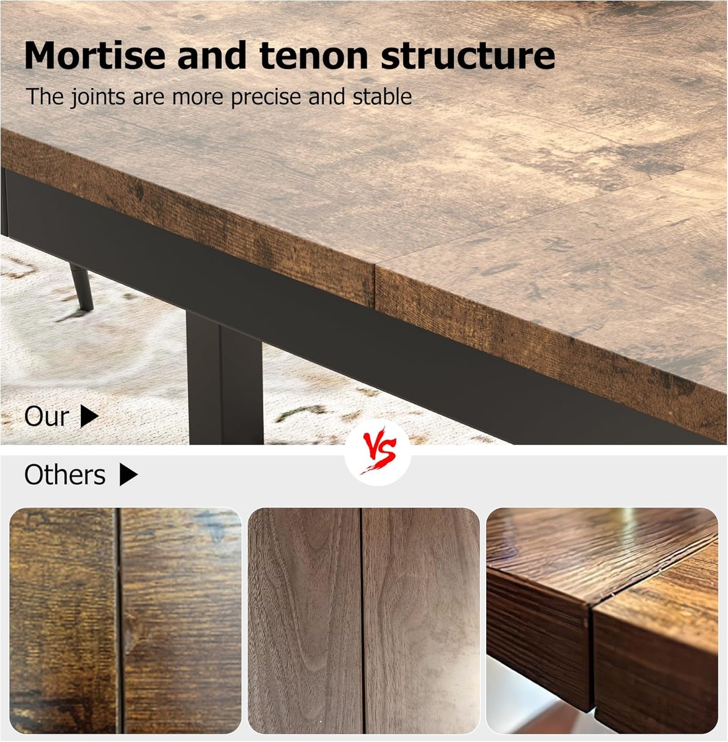 GarveeHome 70.8in Industrial Dining Table for 6, Wooden Long Dinner Table with Mortise Tenon Design, Kitchen Table with Sturdy Metal Legs, for Dining Room Home Office Living Room, Retro