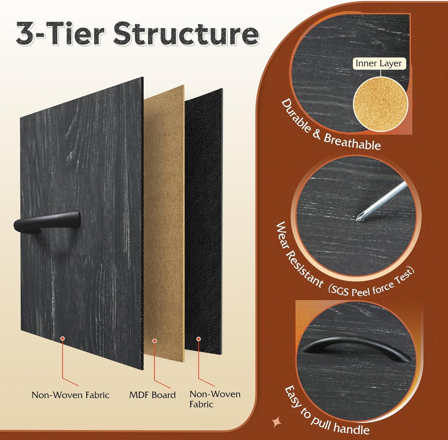 WLIVE Tall Dresser for Bedroom, 6 Drawer Dressers & Chests of Drawers, Fabric Dresser for Closet, Night Stand with Metal Frame, Storage Tower with Fabric Bins, Woodtop, Charcoal Black Wood Grain Print