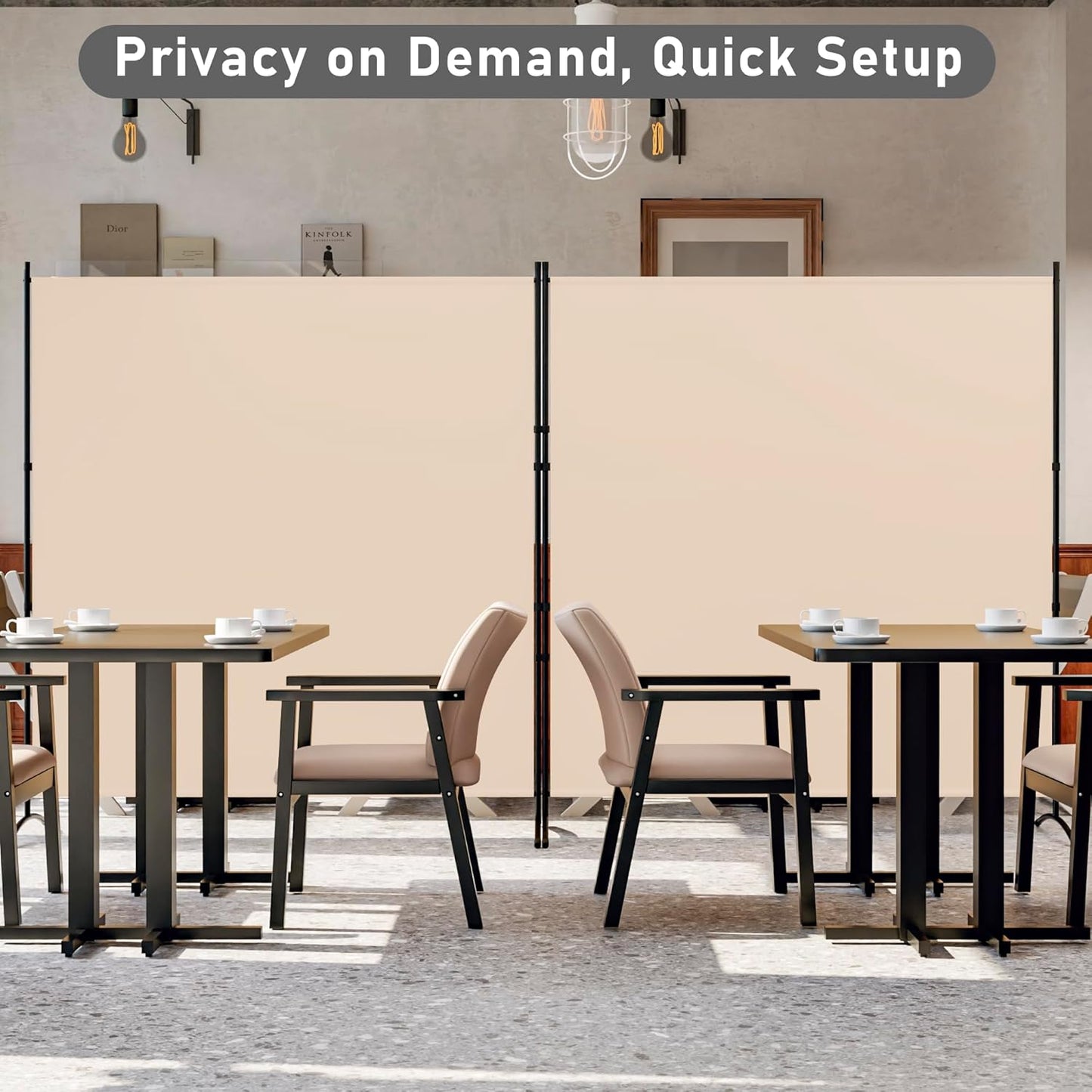 Room Divider 126''W x 71''H Large 2 Panel Privacy Screen for Room Partitions, Portable Room Divider Screen for Room Separtion, Freestanding Fabric Wall Divider for Office, School, Room Separator Beige