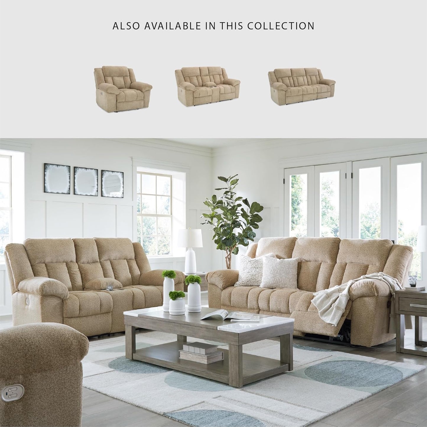 Signature Design by Ashley Tip-Off Classic Wall Hugger Power Recliner with Adjustable Headrest and USB Ports, Light Brown