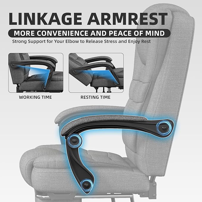 Office Chair, Ergonomic Fabric Gaming Chair for Adults, Comfy Reclining Computer Chair with Foot Rest, Adjustable Swivel Desk Chair, Executive Gamer Chair, Comfortable Silla Oficina for Home & Game