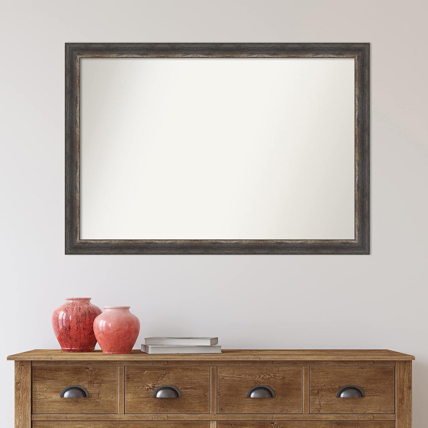 Amanti Art Brown Bathroom Mirror for Over Sink, 29x41 Bark Rustic Char Rectangle Vanity Mirror, Large Country Rustic Frame, Hangs Horizonally and Vertically, Bathroom Wall Decor, Non-Beveled Edge