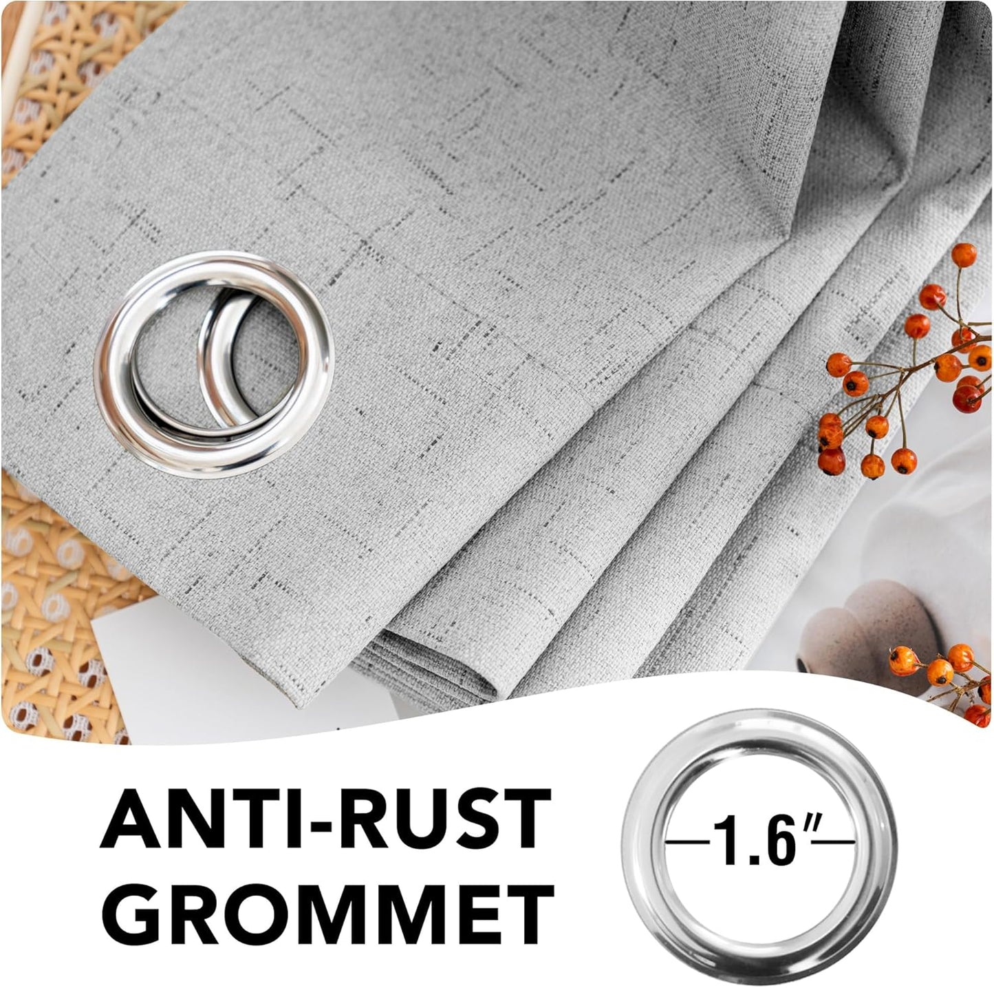 H.VERSAILTEX Linen Blackout Curtains Durable Thick Textured Linen Look 100% Blackout Patio Door Curtain Anti Rust Grommet Extra Wide Sliding Door Curtain Panel, Glacier Gray, W100 x L108 inch