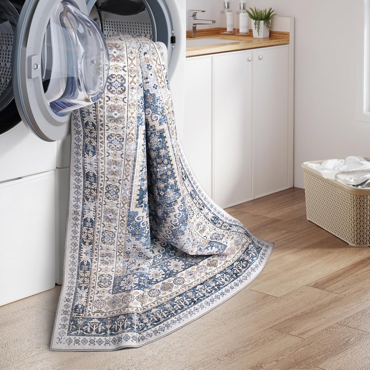 zesthome 10x14 Area Rugs,Stain Resistant Washable Rug,Ultra-Thin Rugs for Living Room,Bedroom,Non-Slip Backing Home Decor Large Area Rug (Blue/Beige,10'x14')