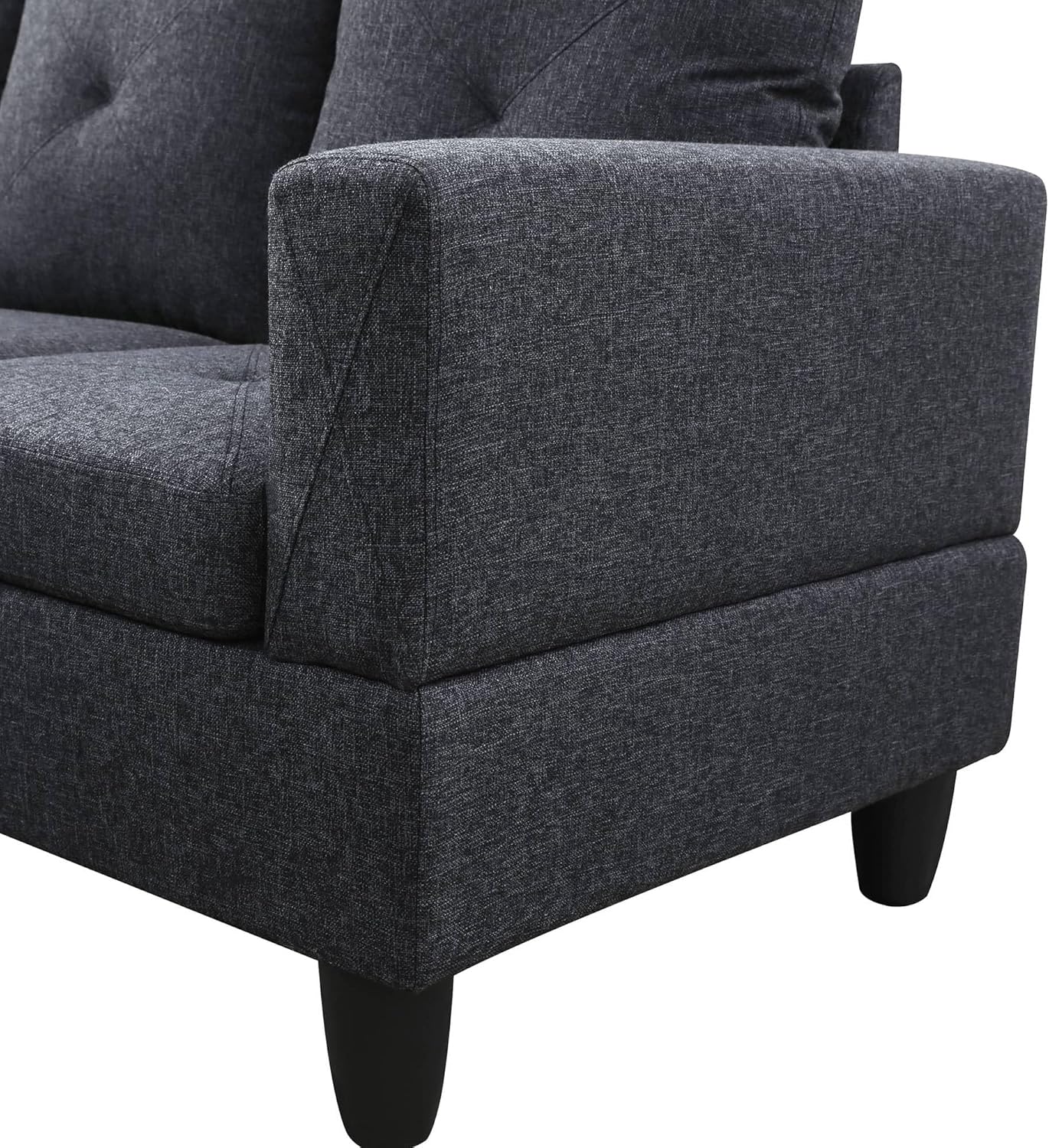 NicBex Sectional Couch 3 Pieces Sofa Set with Right Chaise Linen L Shaped Cloud Couch for Living Room Furniture Sets with Storage Ottoman, Modular Sofa for Living Room & Apartment, Black Grey