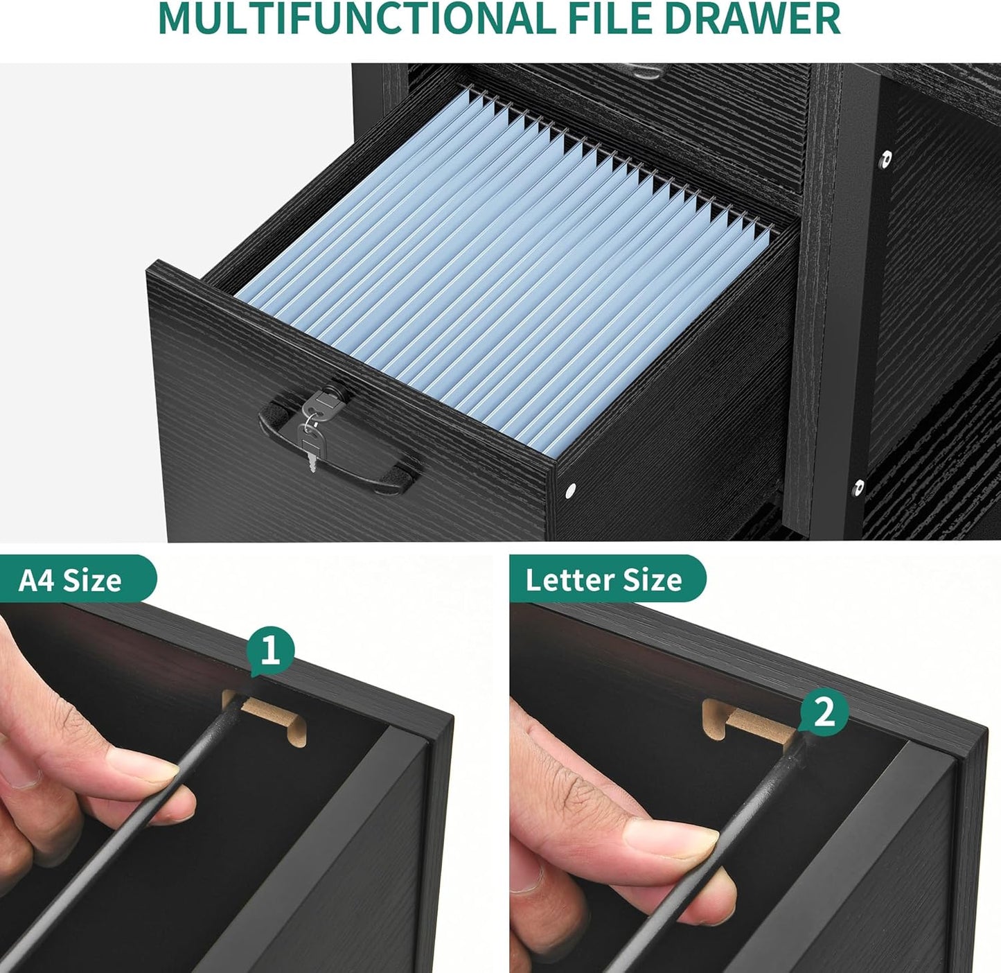 DWVO Computer Desk with Drawers & Hutch, 59.1" Office Desk with Power Outlets & LED Lights, Home Office Desk with Storage Shelves, Black