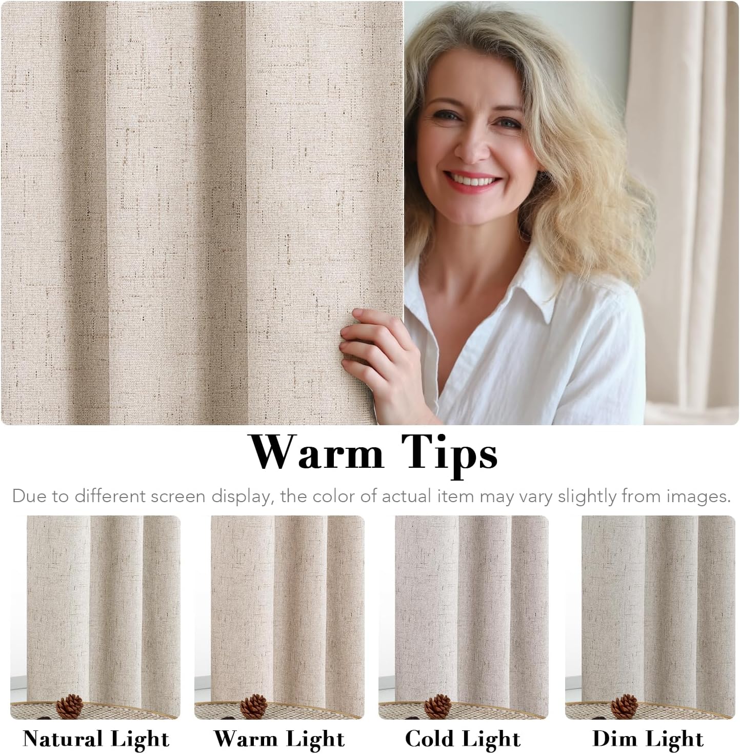 H.VERSAILTEX Linen Blackout Curtains Durable Thick Textured Linen Look 100% Blackout Patio Door Curtain Anti Rust Grommet Extra Wide Sliding Door Curtain Panel, W100 x L108 inch - Natural