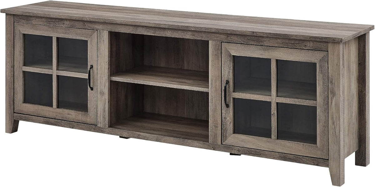 Walker Edison Portsmouth Classic 2 Glass Door TV Stand for TVs up to 80 Inches, 70 Inch, Grey Wash