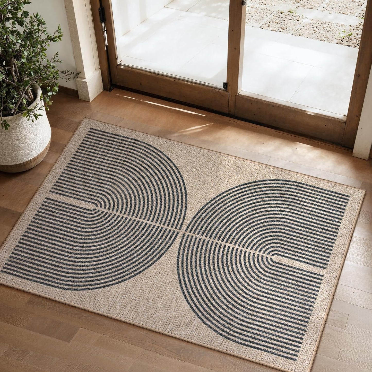 Lahome Rainbow Easy Jute Rug, 2x3 Farmhouse Kitchen Rugs Non Slip Washable Entryway Rug, Neutral Non Slip Non Shedding Low Pile Indoor Outdoor Door Mats for Porch Foyer