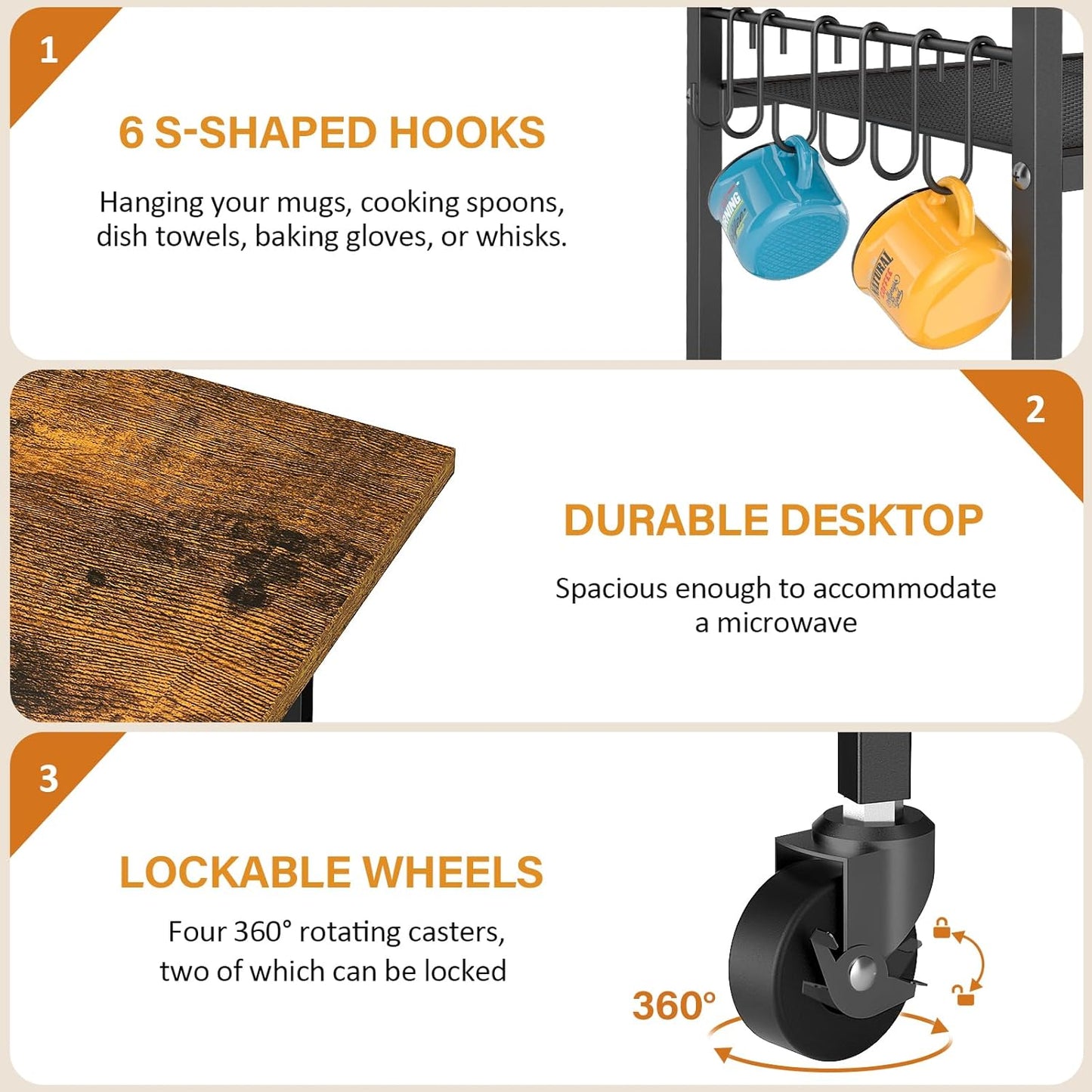 Rolling Kitchen Microwave Cart, 4 Tier Microwave Table Stand with Storage, Kitchen Storage Rack on Wheels, Coffee Station Cart Rack Shelf Organizer for Living Room Office, Balcony