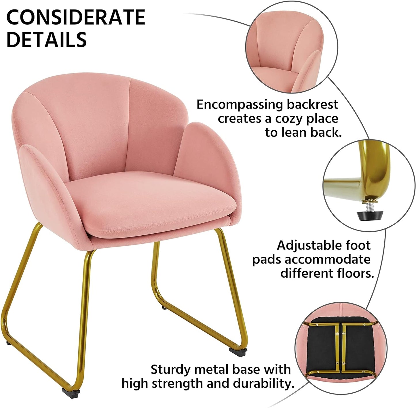 Yaheetech Flower Shape Velvet Vanity Chair, Modern Side Armchair Makeup Chair no Wheels with Golden Metal Legs for Living Room/Dressing Room/Bedroom/Home Office/Kitchen, Pink