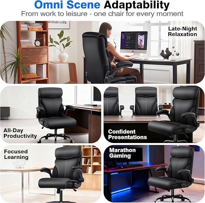 Office Chair - Executive High Back Breathable Comfy Desk Chair with Lumbar Support - Ergonomic Leather Rolling Swivel Computer Chair with Rock Function for Working Studying Gaming Relaxing