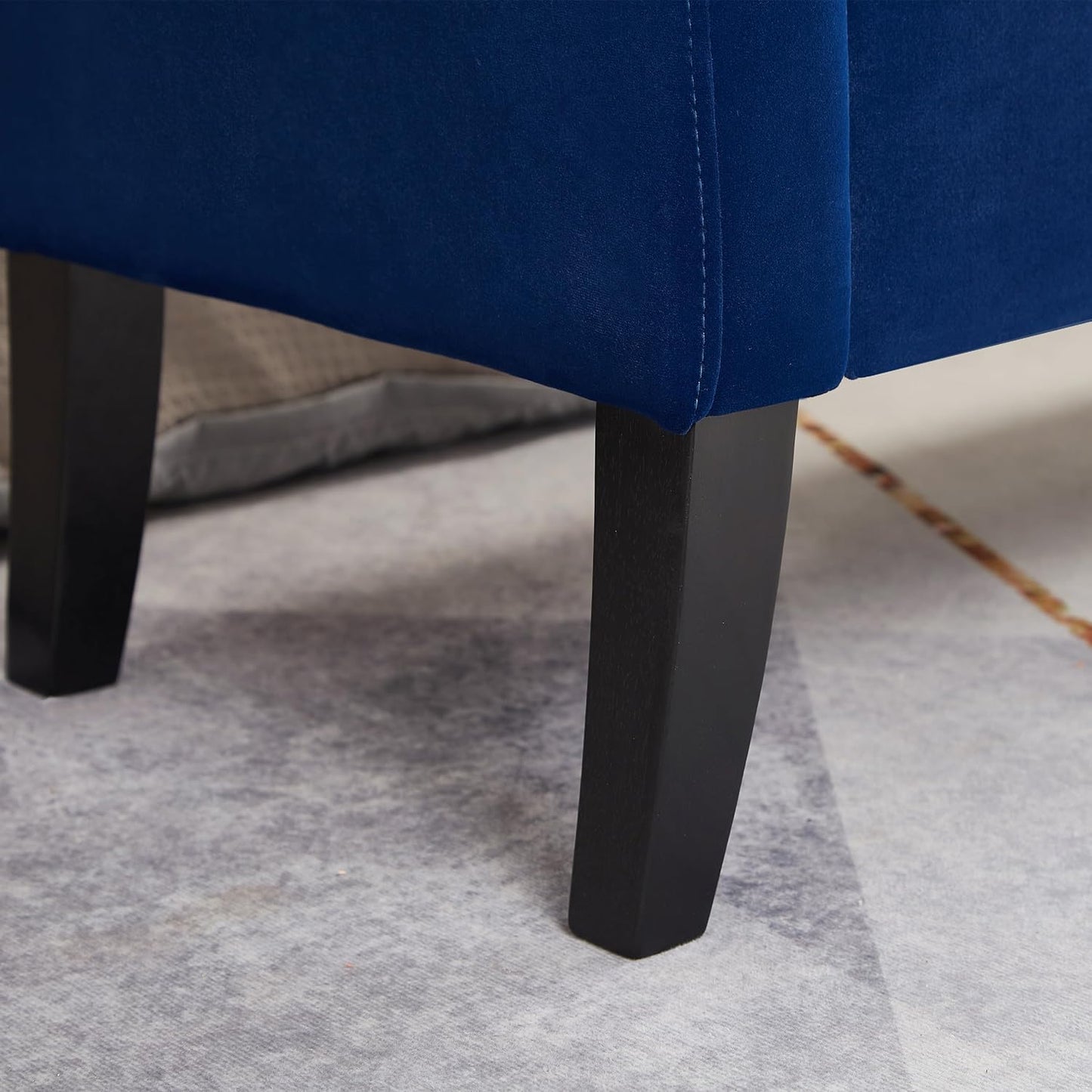 Furniliving Storage Ottoman Bench, Velvet Benches End of Bed Bench with Solid Wood Legs Upholstered Ottoman Bench with Storage Indoor Bench for Living Room with Rolled Arm, Entryway, NavyBlue