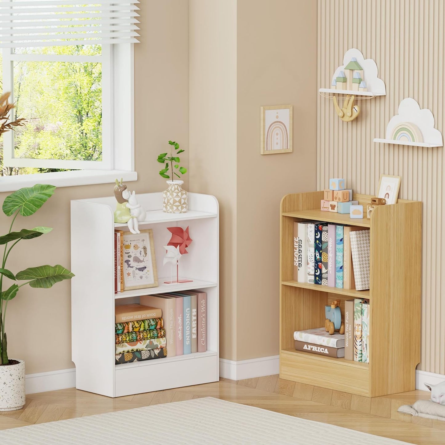 Lkeiyay Montessori Shelf,3-Shelf Toy Storage Organizer,Wooden Storage Cabinet for Kids Room, Nursery, Playroom Daycare Furniture (White