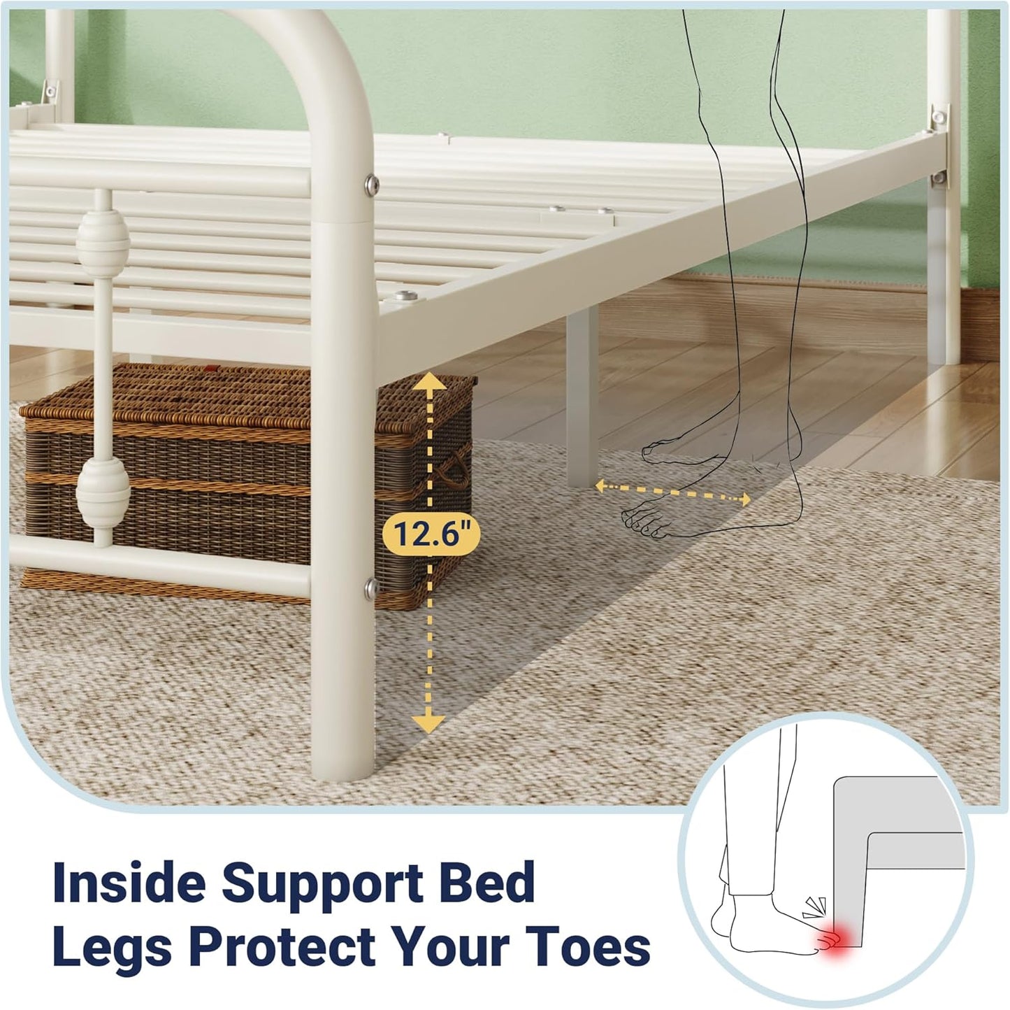 Allewie 14 Inches Full Size Metal Platform Bed Frame with Victorian Style Iron-Art Headboard/Footboard, Mattress Foundation, Easy Assembly, Under Bed Storage, No Box Spring Required, Off White