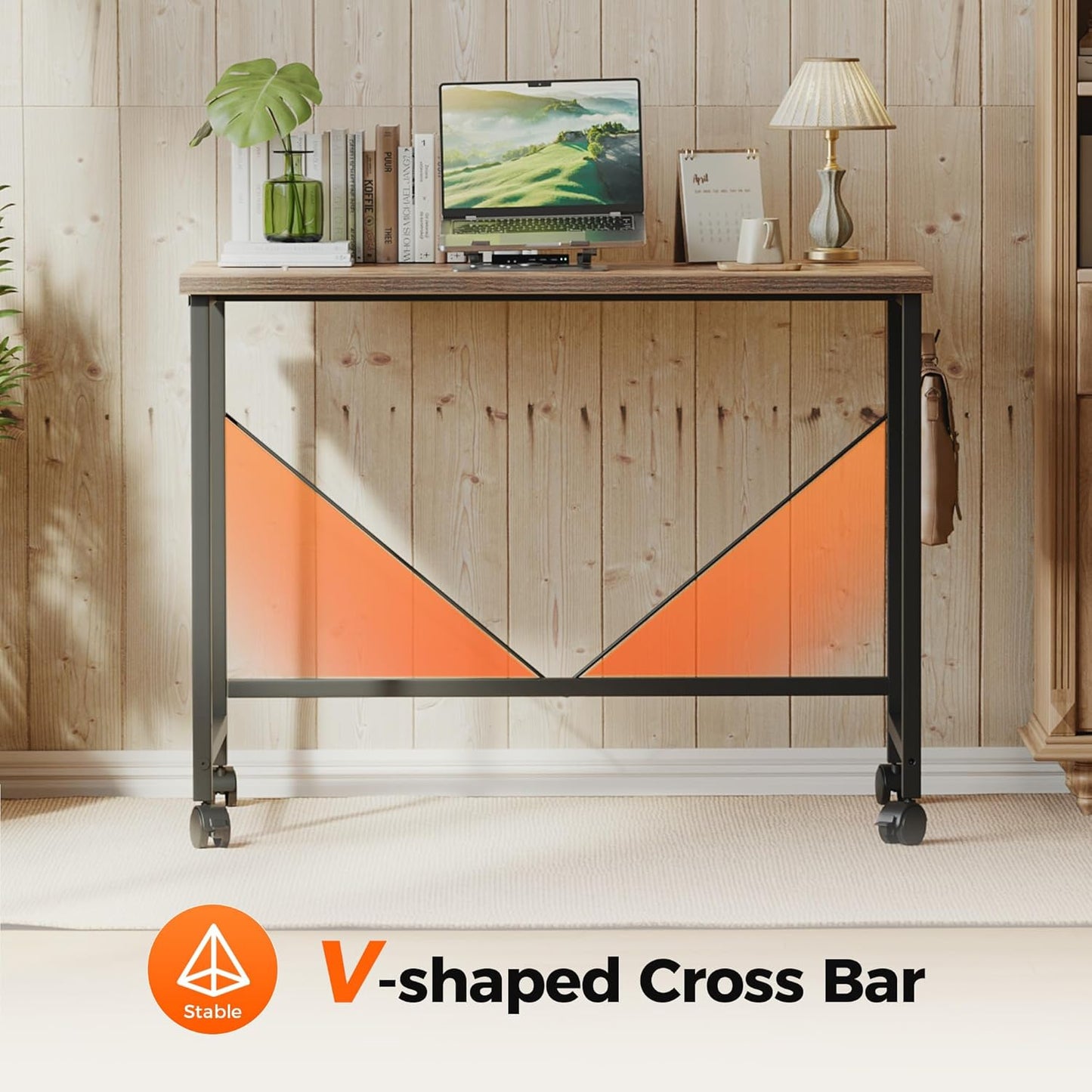 Rolling Computer Desk with Wheels, Gaming Desk for Small Spaces, Modern Simple Style Table for Home Office, Study Writing Table (Caster, Rustic Brown, 48 inch)