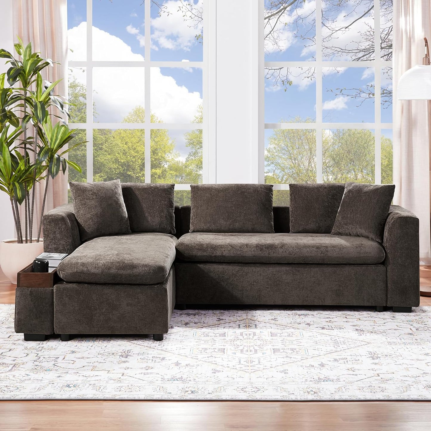 Ball & Cast Modular L-Shaped Sectional Sofa with Storage - 93.8" Chenille Fabric Couch, Deep Seating & Matching Pillows, Modern Living Room Furniture,Brown
