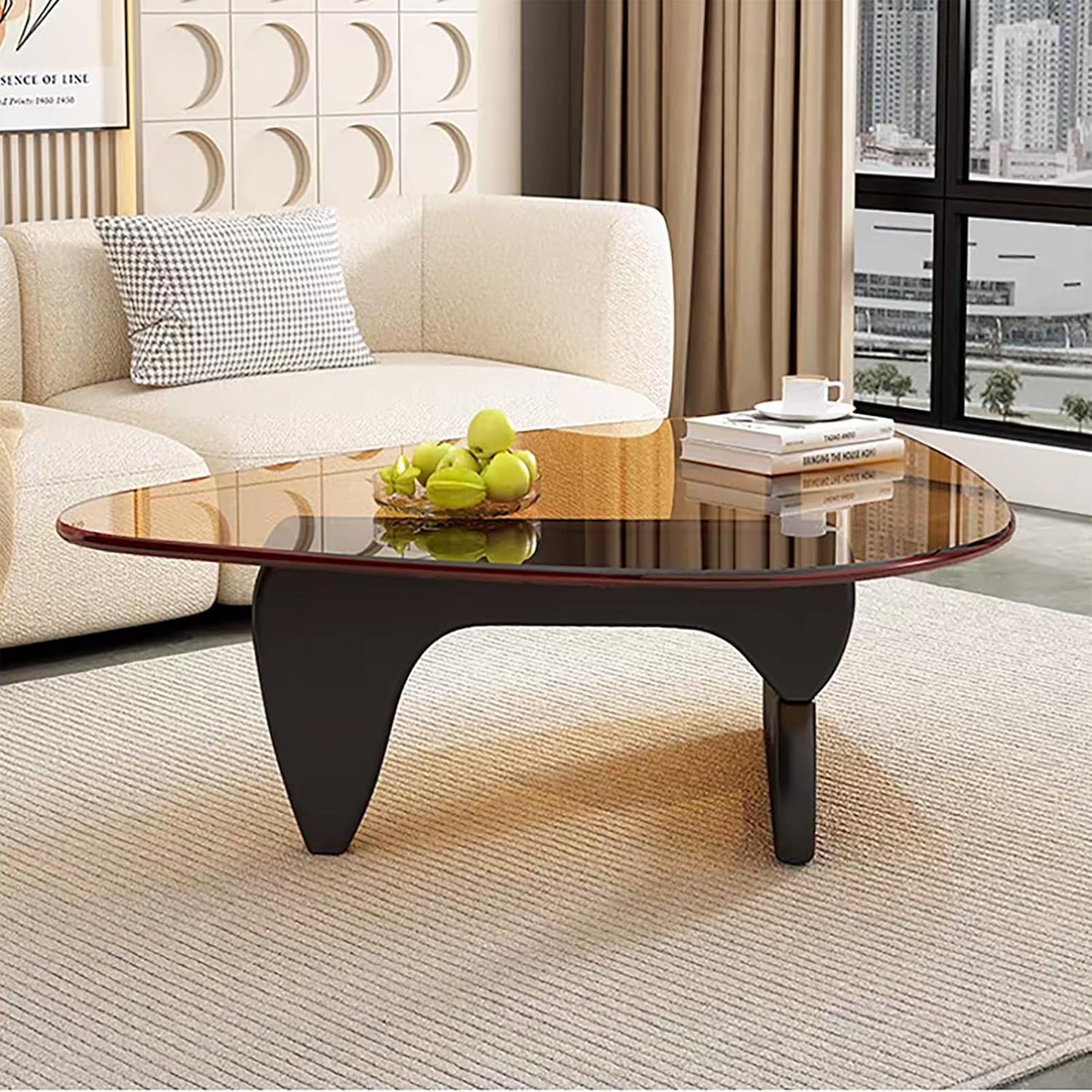 Mid Century Modern Glass Coffee Table, Small Coffee Table for Living Room, Elegant and Functional Coffee Tables, Suitable for Bedroom Living Room Reception Office Tables(Black/Brown,Medium)