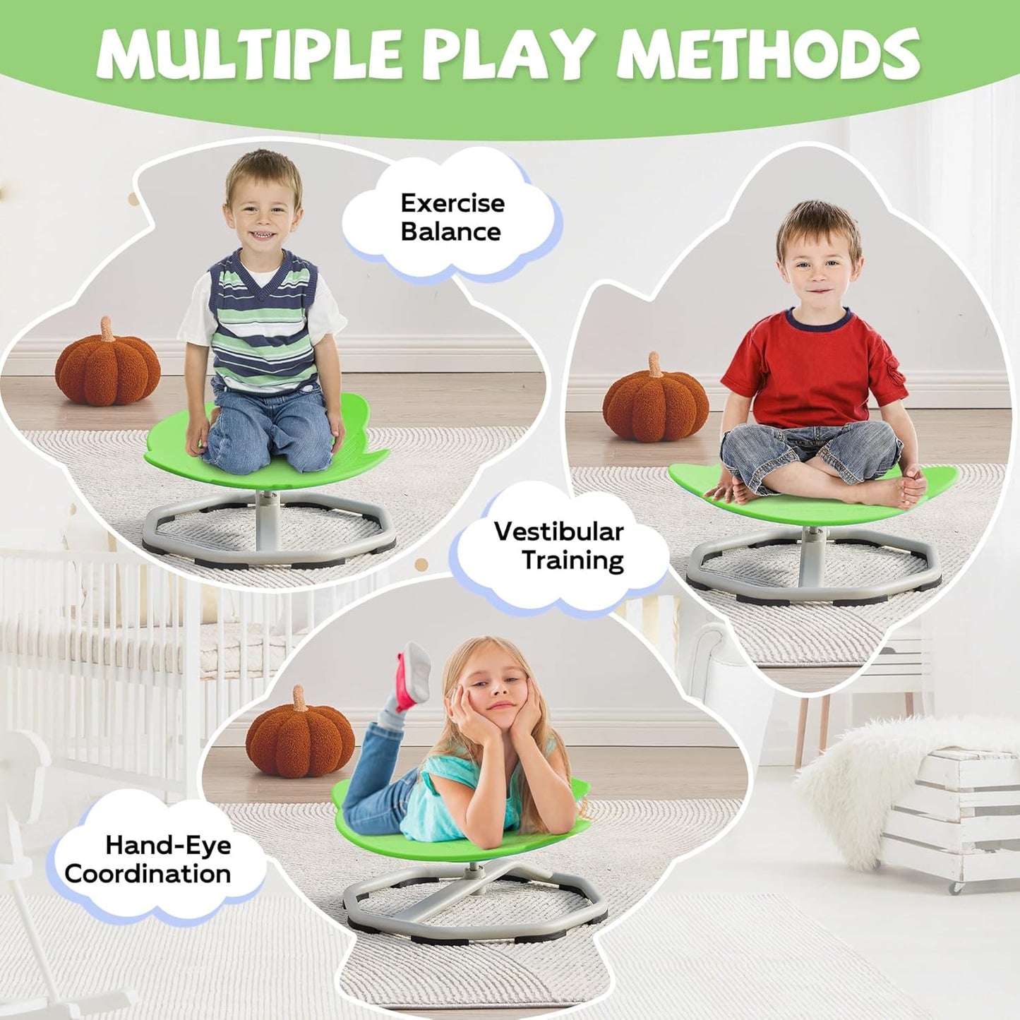 Spinning Chair for Autistic Kids, Non-Slip Sensory Spinning Chair, Sit and Spin Autism Toys Training Body Coordination (Green)