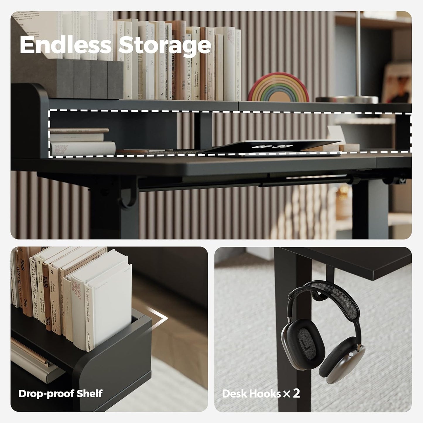 Agilestic L Shaped Standing Desk, Corner Desk with Monitor Shelf, Adjustable Height Gaming Table, Sit Stand Up Table, 63 x 55 Inch Home Office Computer Workstation, Splice Board, Black