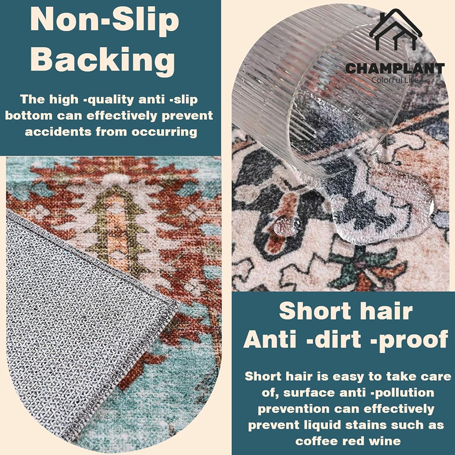 Area Rug 6'x9' Red Khaki Washable Vintage Traditional Floor Cover Thin Retro Kitchen Indoor Distressed Non Slip Carpet Floral Area for Living Room Bedroom Dining Room