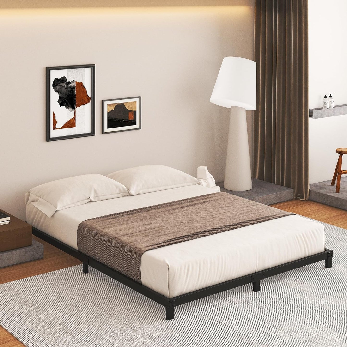 5 Inch Low King Size Bed Frame, Heavy Duty Bed Frame King Size Low Profile, No Box Spring Needed, Easy Assembly, Noise Free, Black