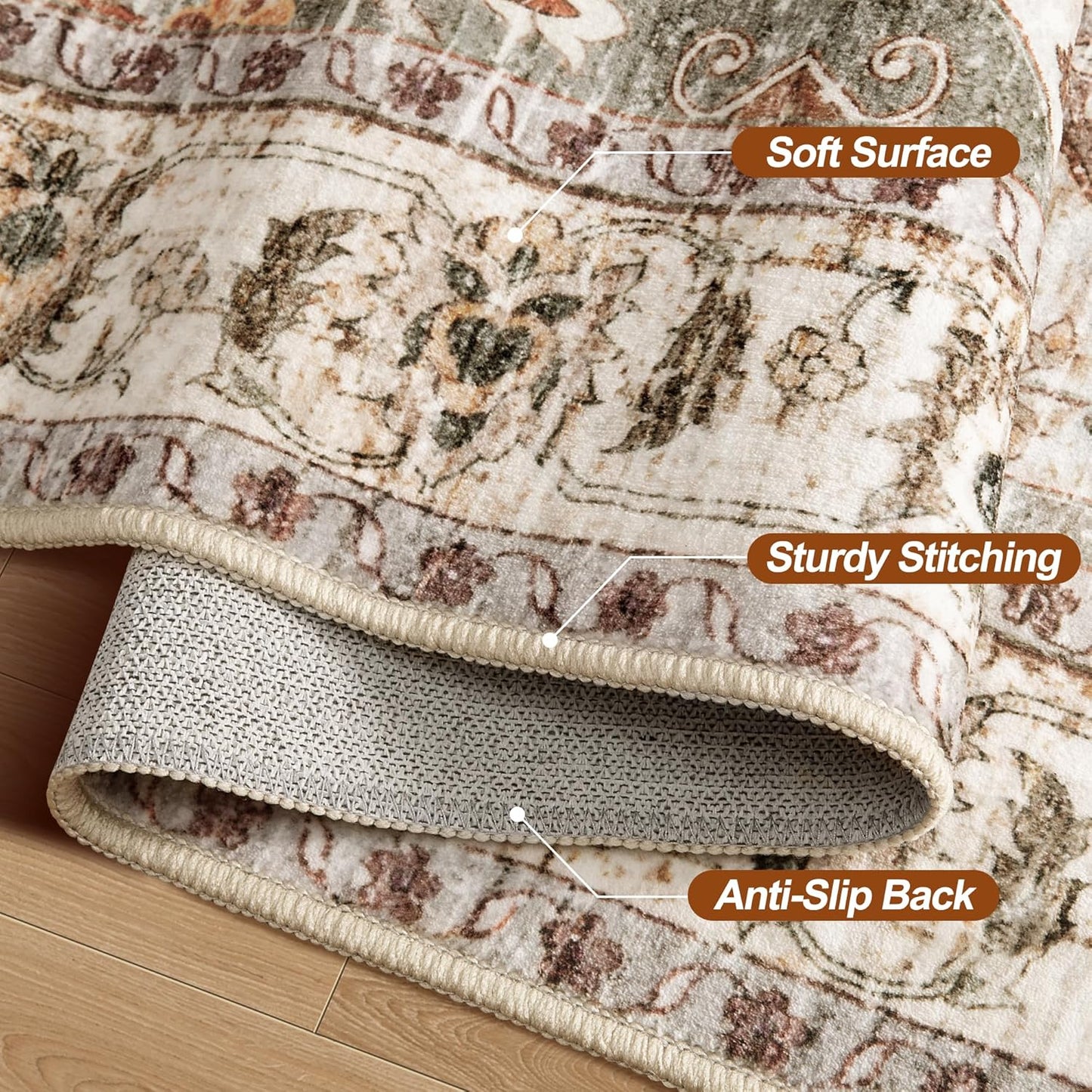 Tangsoo Vintage Rug 2x3 Washable for Entryway, Non Slip Small Area Rug, Indoor Front Door, Print Distressed Turmeric Door Mat Carpet, Soft Low Pile Rugs for Entrance Kitchen Bedroom Bathroom