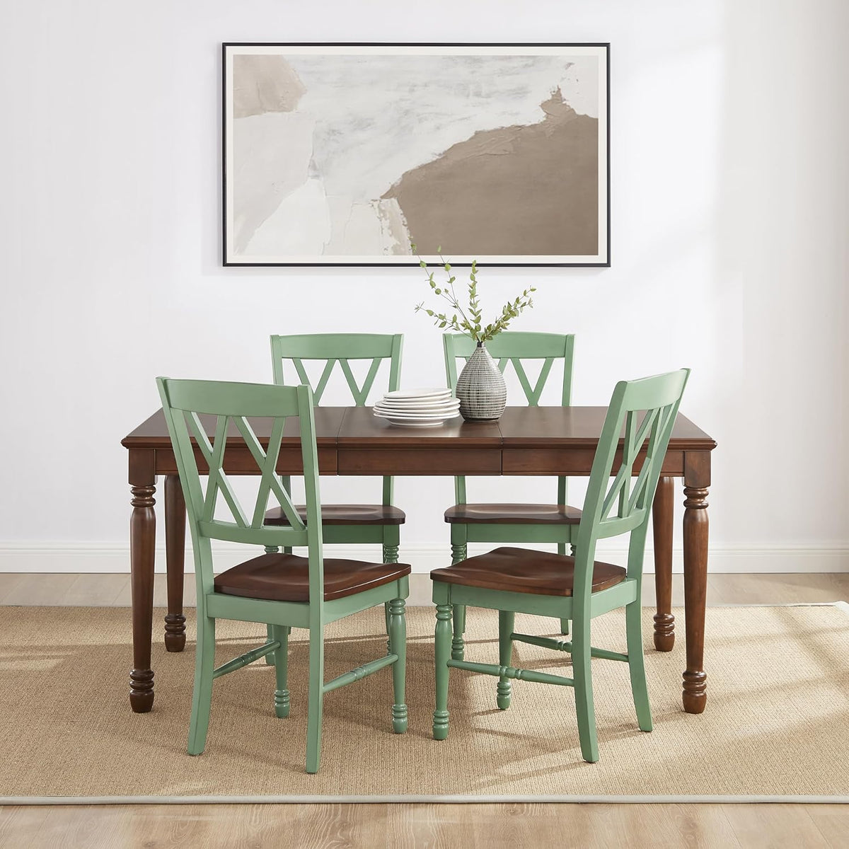 Crosley Furniture Shelby 5-Piece Traditional Dining Table Set for 4, Dinner Tables with Kitchen Chairs, Distressed Teal/Dark Cherry