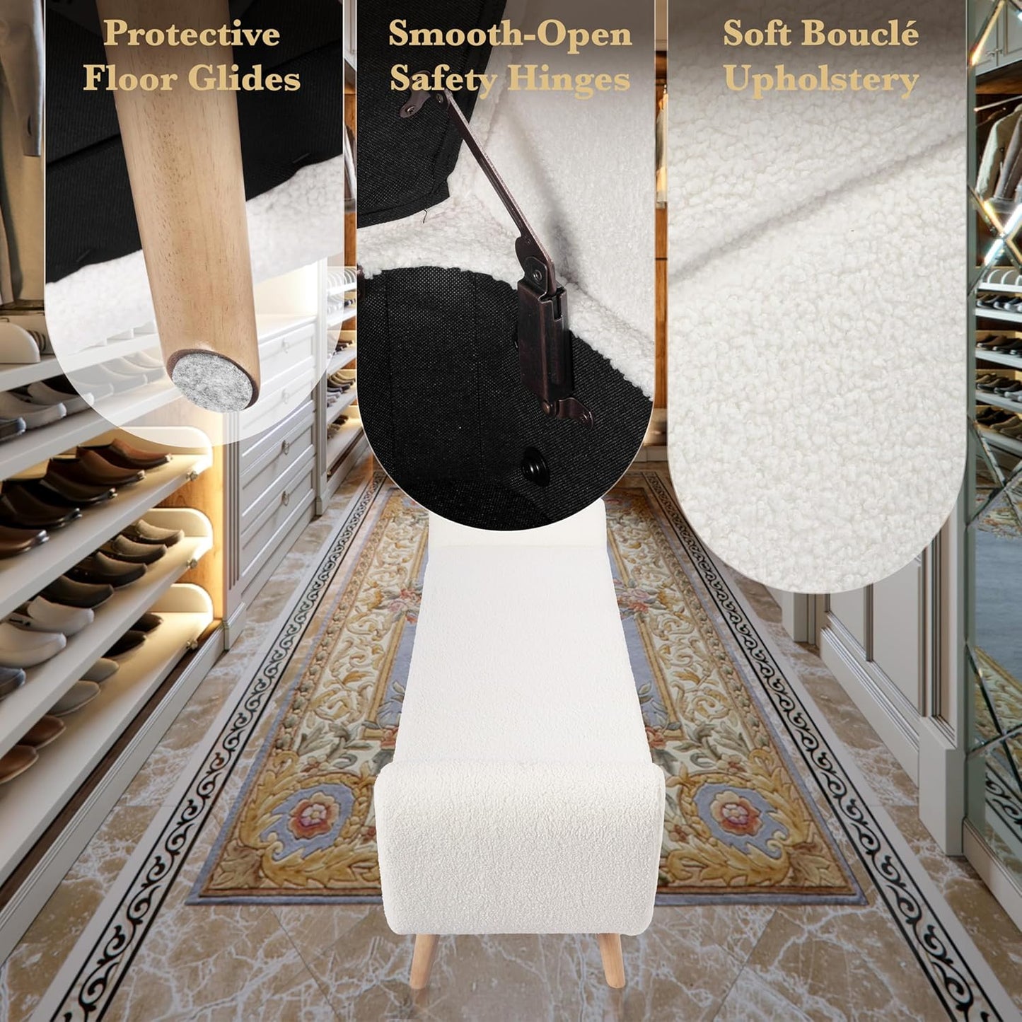 HomePop Modern Storage Bench with Wood Legs Home Décor|Bench with Storage for Living Room & Bedroom - Sherpa Cream