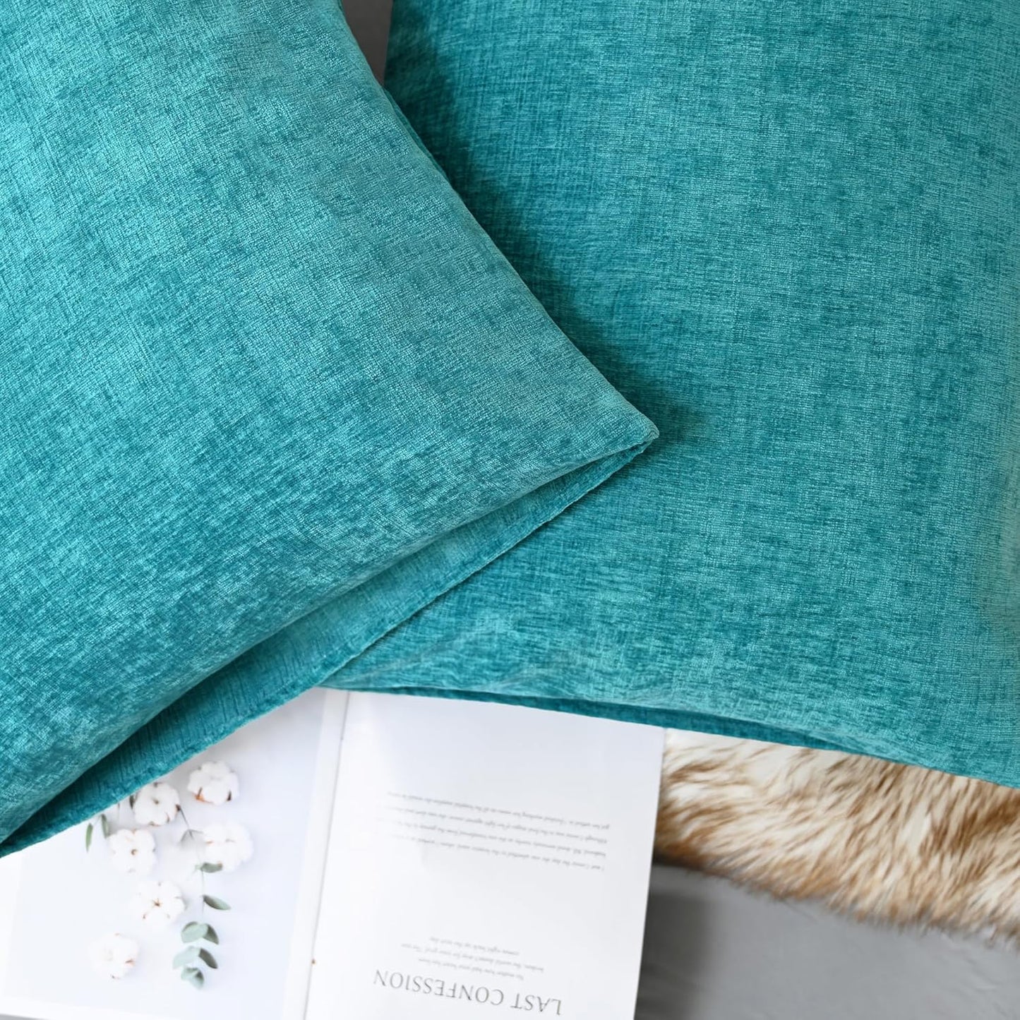 CaliTime Throw Pillow Covers Decorative 20 X 26 Inches Pack of 2 Cozy Chenille Standard Pillow Shams Cases for Couch Sofa Bed Living Room Home Lake Blue