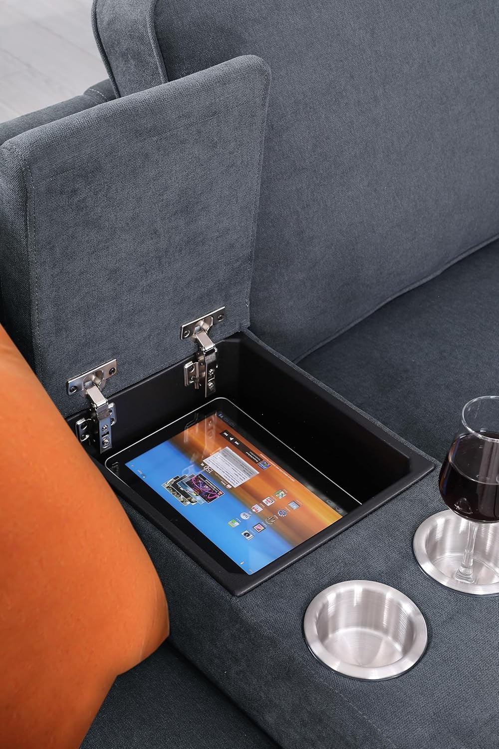 L-Shape Modular Sectional Sofa for Living Room with Movable Ottoman & Nailhead Trim Armrest,7 Seat Convertible Sectional Couch W/Cup Holder,USB Port & Hidden Storage Box,6 Pillow,Gray,127"