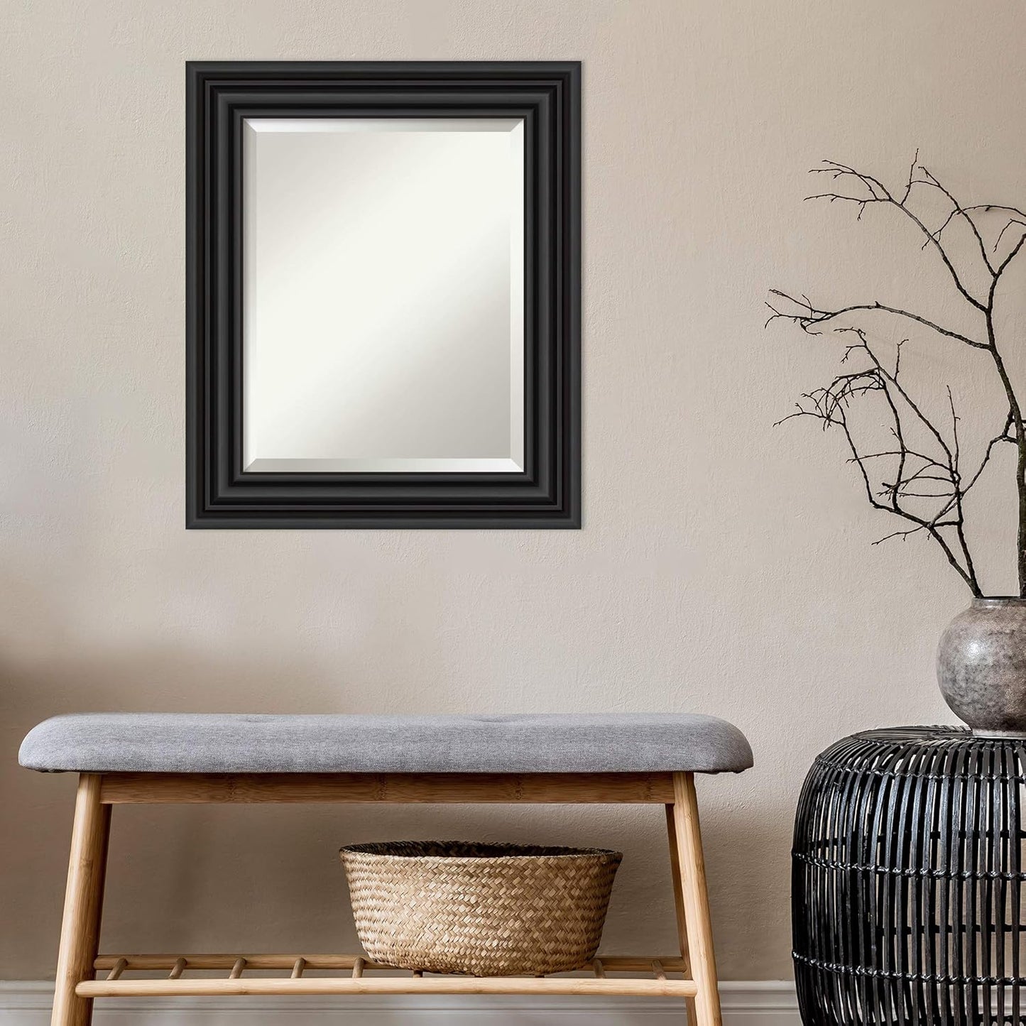 Amanti Art Black Bathroom Mirror for Over Sink, 26x22 Colonial Black Rectangle Vanity Mirror, Small Traditional Frame, Hangs Horizonally and Vertically, Bathroom Wall Decor, Beveled Edge