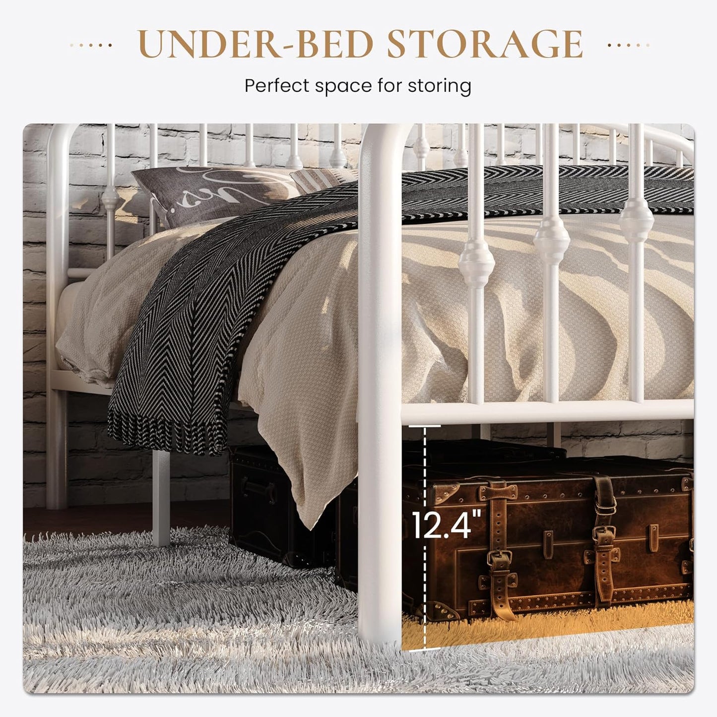 SHA CERLIN Full Size Metal Platform Bed Frame with Victorian Style Wrought Iron-Art Headboard/Footboard, No Box Spring Required, White