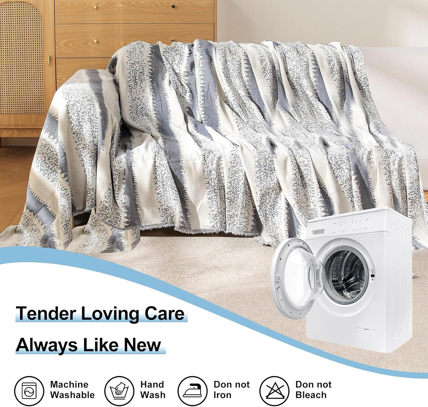 Boho Couch Cover, Sofa Covers for 3 Cushion Couch, Couch Cover for Dogs Washable Sectional Couch Covers L Shape Furniture Protecto (1# Grey, 71" x 134")