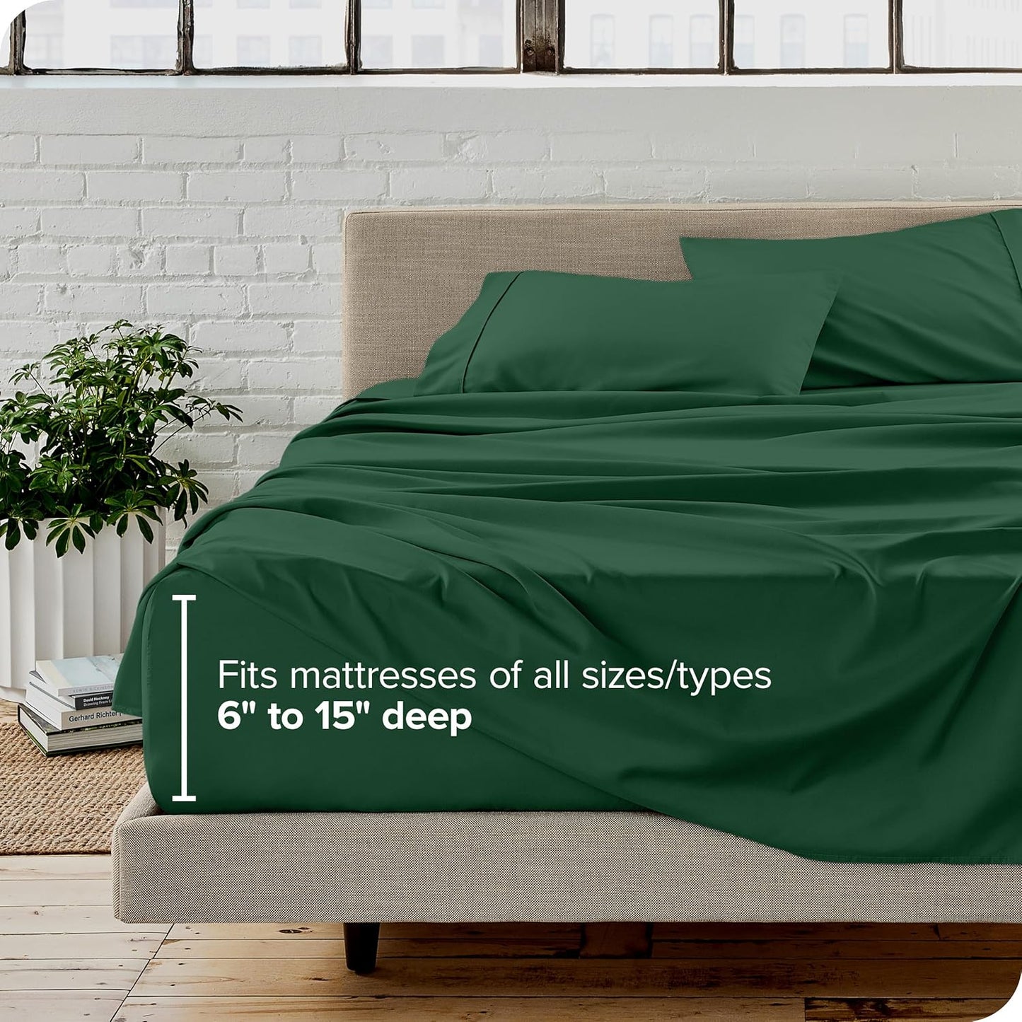 Bare Home Split Head Flex King Sheet Set - 1800 Ultra-Soft Microfiber Bed Sheets - Double Brushed - Deep Pockets - Easy Fit - 4 Piece Set - FlexTop King Bedding (Split Head Flex King, Forest Green)