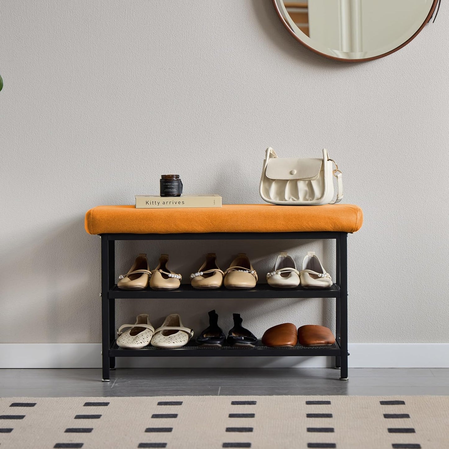 Shoe Rack Shoe Bench Shoe Organizer Storage Rack for Hallway Bedroom Living Room with Comfortable Seat Cushion 80x30x50cm (80cm Orange)