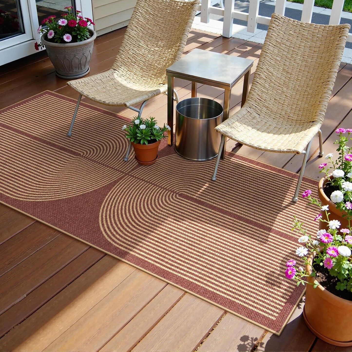 Lahome Modern Rainbow Easy Jute 2x6 Runner Rug, Red Runners for Hallways Non Slip Washable Kitchen Rugs, Farmhouse Stain Resistant Non Shedding Low Pile Indoor Outdoor Carpet for Laundry Entryway