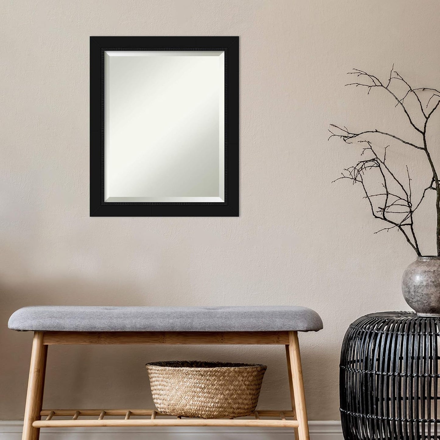 Amanti Art Black Bathroom Mirror for Over Sink, 23x19 Avon Black Rectangle Vanity Mirror, Small Casual Frame, Hangs Horizonally and Vertically, Bathroom Wall Decor, Beveled Edge