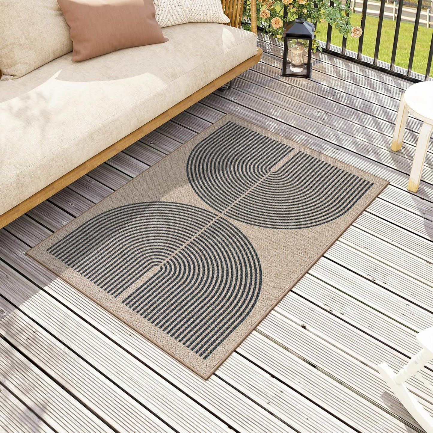 Lahome Rainbow Easy Jute Rug, 32"x48" Outdoor Mat Non Slip Door Mat Indoor Entrance, Farmhouse Neutral Lightweight Non Shedding Low Pile Throw Rug for Kitchen Entry Foyer