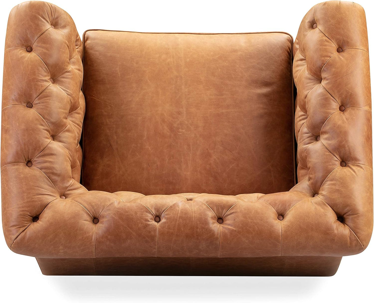 POLY & BARK Lyon Leather Lounge Chairs - Set of 2 - Cognac Tan Full-Grain Leather Upholstery – Modern Upholstered Accent Chair for Living Room or Bedroom – Indoor Lounge Seating with Lasting Comfort