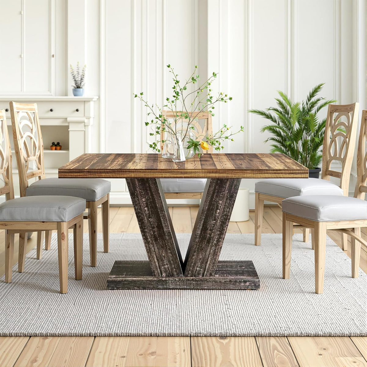 47" Dining Table, Wooden Kitchen Dinner Table Heavy Duty, Farmhouse Table for Dining Room, Living Room Space Saving, Black