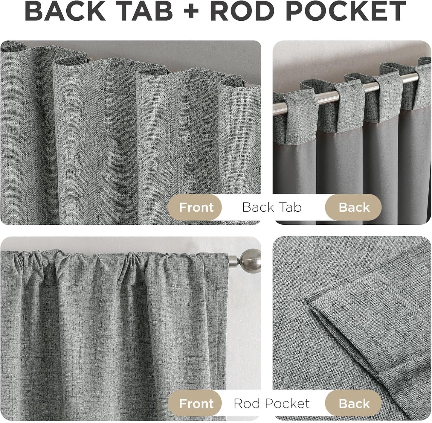 Joydeco 100% Blackout Curtains for Bedroom - Natural Linen Curtains 100" W x 90" L Long, Thermal Insulated 1 Panels Light Grey. Room Darkening Light Blocking Drapes for Living Room